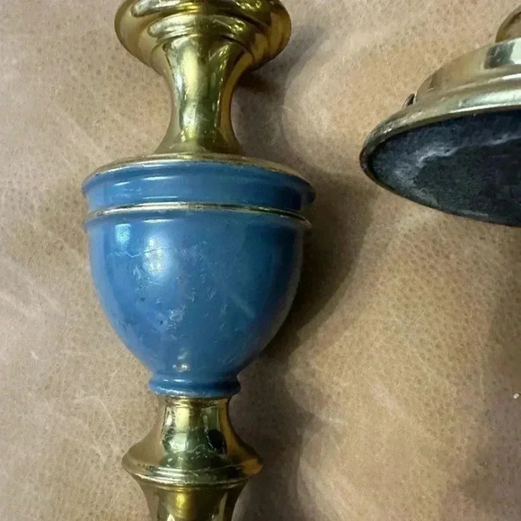 Two Vintage Brass Lamp Bodies Blue And Gold Not Wired - Picture 8 of 8